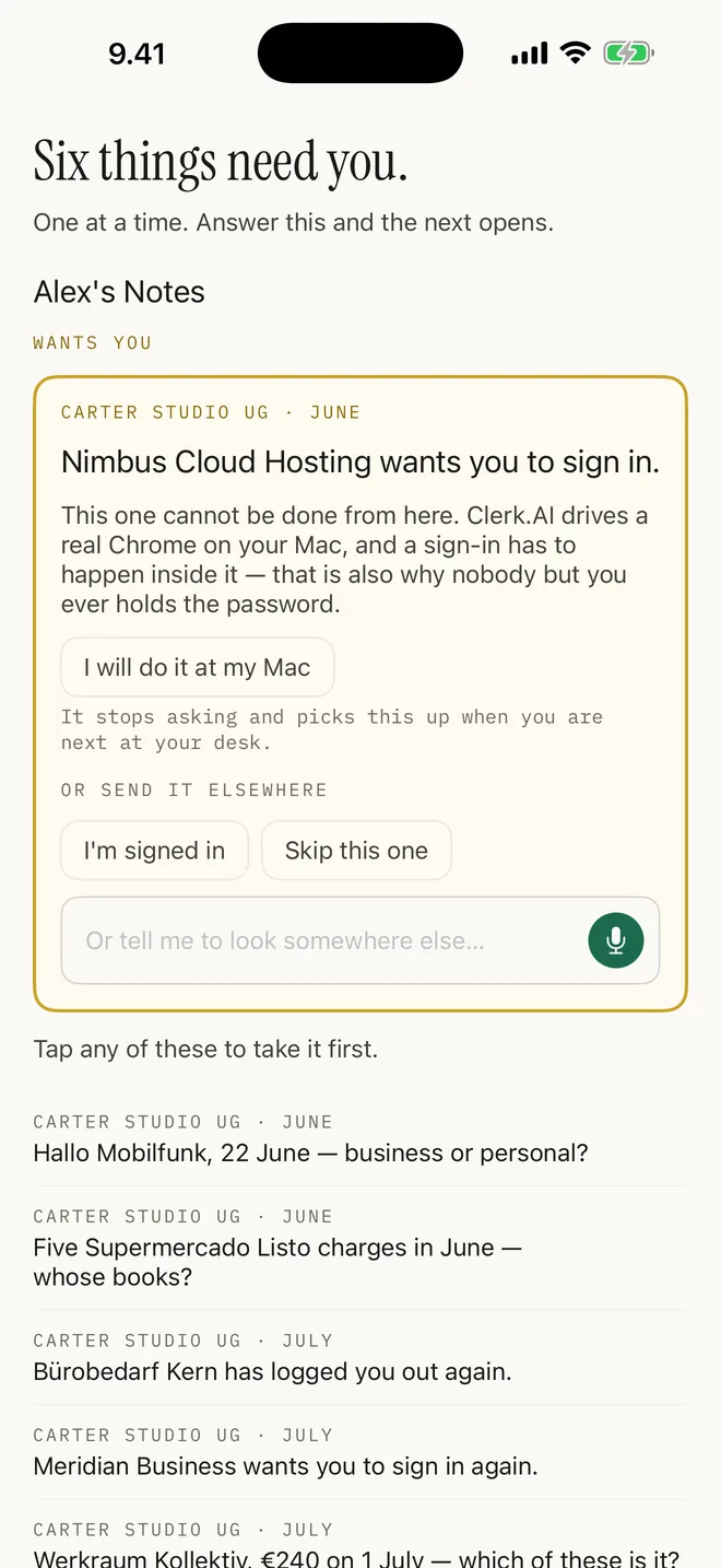 Placeholder: the same card on an iPhone, to be replaced with Mind My Money's own.